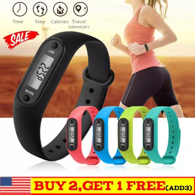 Fitness Tracker LCD Digital Pedometer Walking Step Calorie Counter Wrist Watch