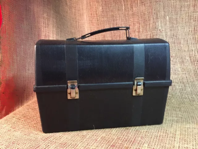 Vintage Black Plastic Dome Working Mans Lunch Box by Aladdin USA