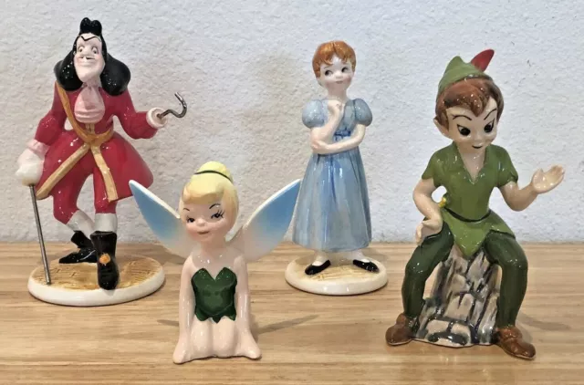 Disney Lot Ceramic Peter Pan, Wendy, Tinker Bell Captain Hook Figure Figurines
