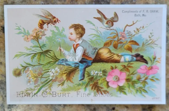 Victorian Trade Card FR Shaw Bath Maine  Edwin Burt Fine Shoes