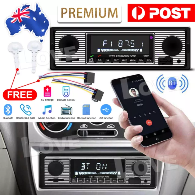 Car Stereo Bluetooth Audio Radio Vintage Head Unit Player MP3/USB/SD/AUX-IN/FM