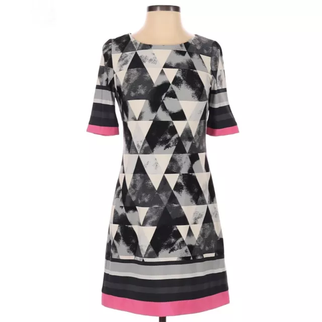 Eliza J Bateau Neck Geometric Jersey Sheath Dress Black Pink Zip Women’s Size 0P