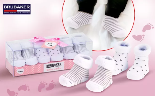 3 Paar Babysocken Ringel Socken Weiß Beige Geschenk für Neugeborene 0-12 Monate 2