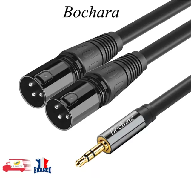 Câble Audio Y Prise Jack 3.5 Stéréo mâle vers Double XLR mâle OFC 1.5m Bochara