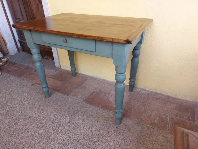 Tavolo Luigi Filippo 4 Gambe Tornite Verde Salvia Piano Color Legno Scrittoio