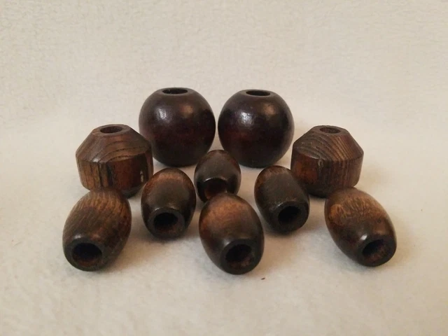 Lot of 10 Wood Macrame Craft Beads Dark Brown Vintage 2