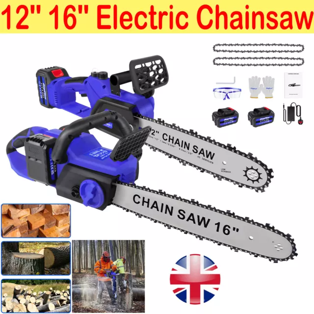 New 36V Cordless Chainsaw 12in/16in Electric One-Hand Saw Wood Cutter w/ Battery