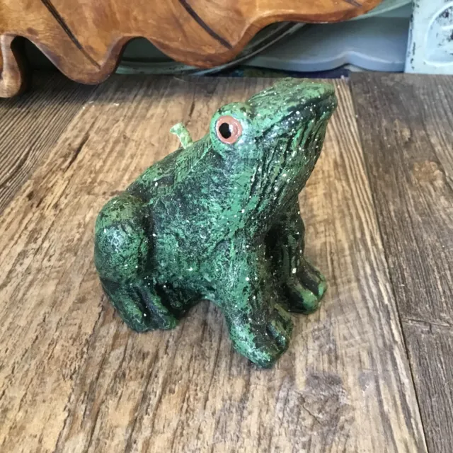 Vintage MCM Wax  Frog Candle Kitsch Kitschy Toad  Green Bohemian Frog Collection