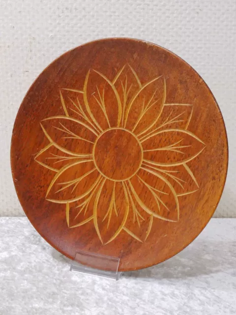 Madera Diseño Plato - Decoración Flor -Handgefertigt-Vintage-Marrón - 30,5CM