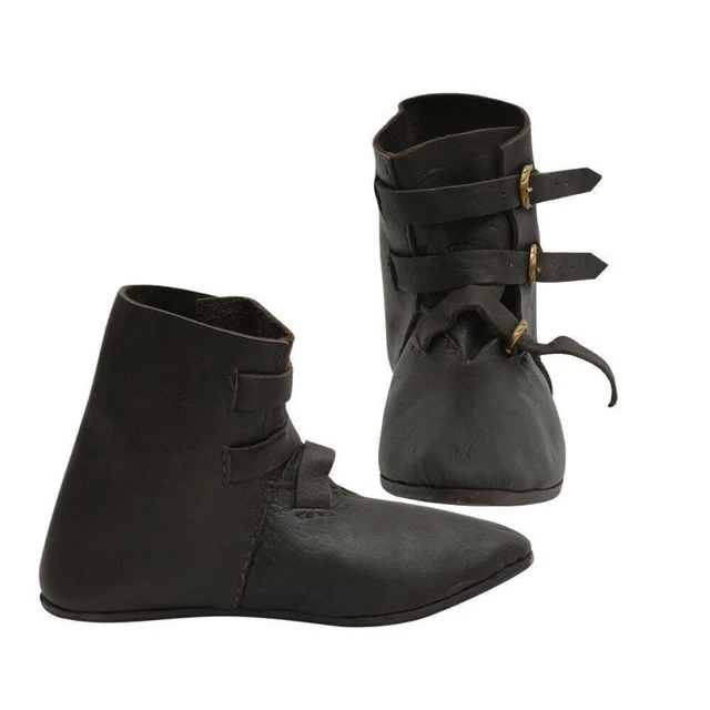 Chaussures médiévales en cuir pour hommes, bottines du Moyen-Âge avec boucles