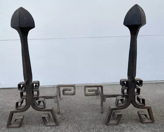 Antique Large Pair Of Spanish-Mission Fireplace Andirons Hand Forged 2