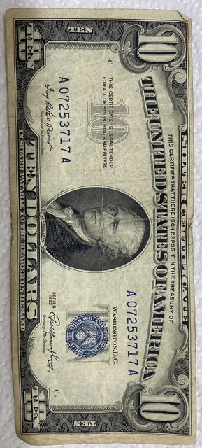 Fr 1706 1953 $10 Ten Dollars Silver Certificate Currency Note Uncirculated