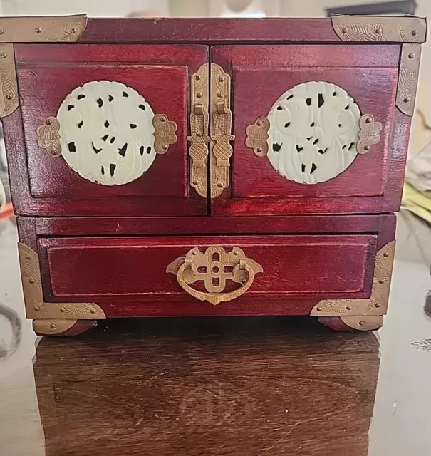 China Chinese Rosewood Jewelry Box with Brass Accents &Inlaid Jad8.5 X4.x 6.5