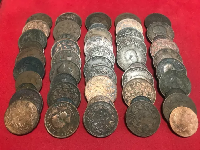 Portuguese Monarchy - Lot Of 50 Cooper Coins In Lower Grades