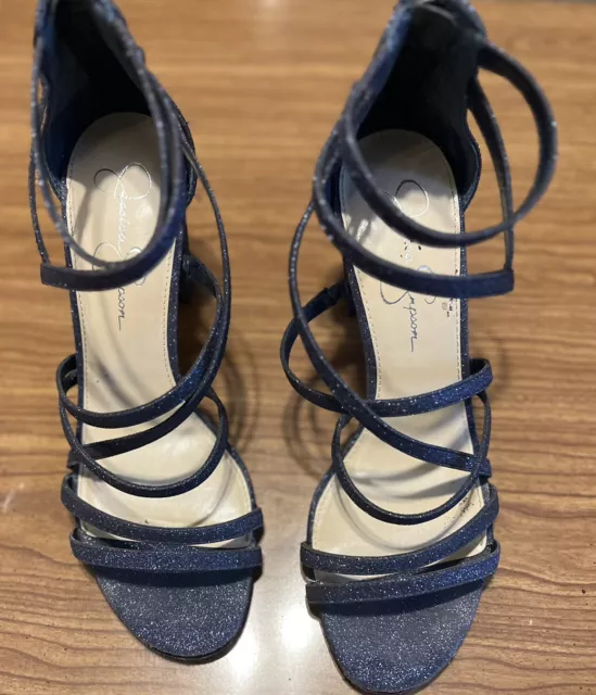 Jessica Simpson Stassey Women’s Strappy Block Heels Sandals Navy Blue Size 8.5