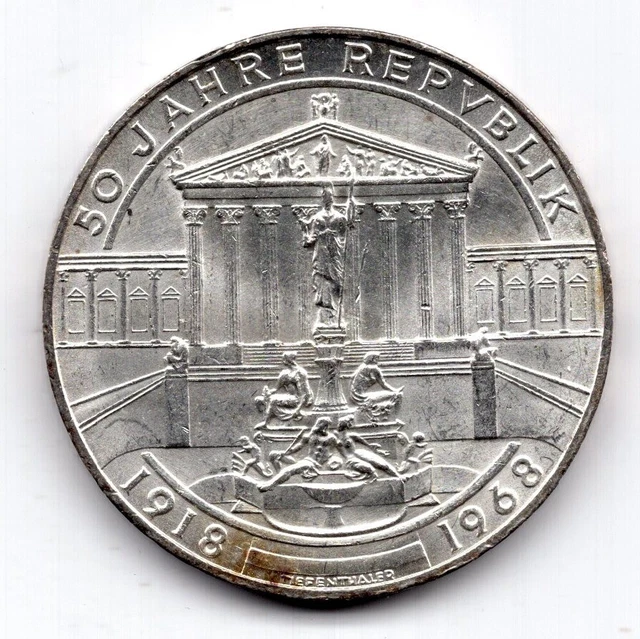 1968 Austria 50 Schilling Silver Coin - UNC