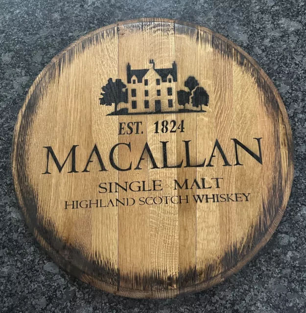 Rustic Bar Decor (Macallan Scotch Whiskey)  Barrel Head/ Lid wood wall art