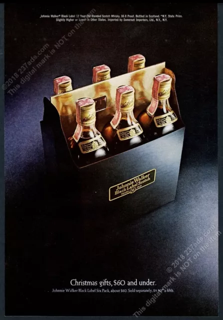 1968 Johnnie Walker Black Label Scotch Whisky bottle 6-pack photo vintage ad