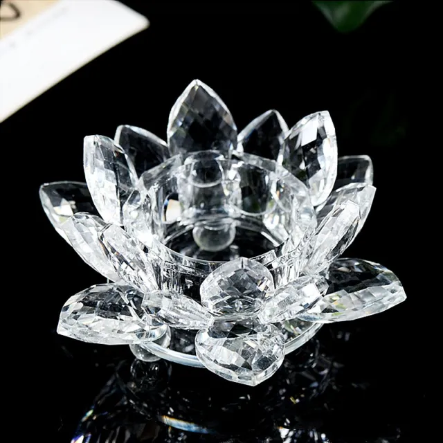 UK Crystal Glass Lotus Flower Candle Tea Light Holder Round Ball Bottom Ornament