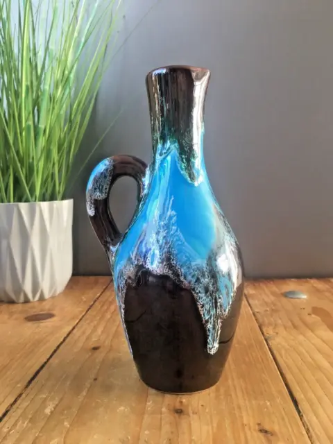 Beautiful Mid Century 60'S French Vallauris Turquoise Blue Pottery Jug Bud Vase
