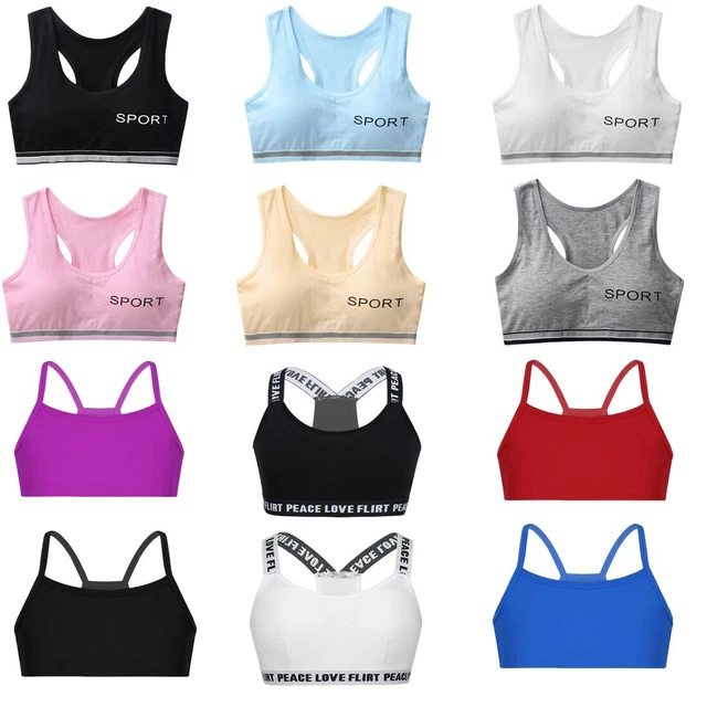 Kids Girls Crop Top Dancewear Solid Color Stretchy Running Sport Gymnastics Bra