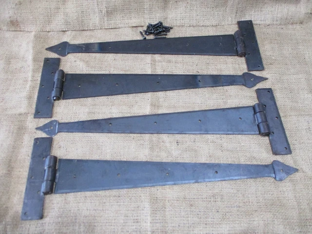 4 LARGE Strap T Hinges 18" Tee Hand Forged In Fire Barn Rustic Door Iron Arrow 2