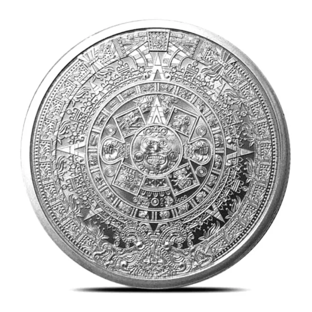 Pure Silver .999 Bullion - Mexico Aztec Calendar Mayan tenth- 1/10 oz round coin