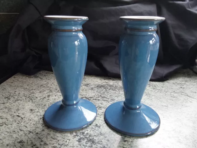 2 blue Denby  Candlesticks