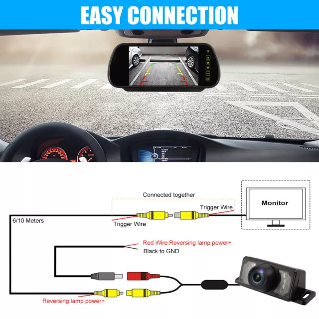 Wireless Car Rear View Kit 7" LED Mirror Monitor Night Vision Reversing Camera 3