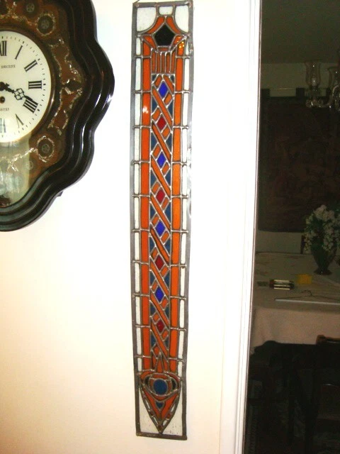 Superb Large Antique Leaded Glass Panel-Great craftsmanship- 43" x 5.5"
