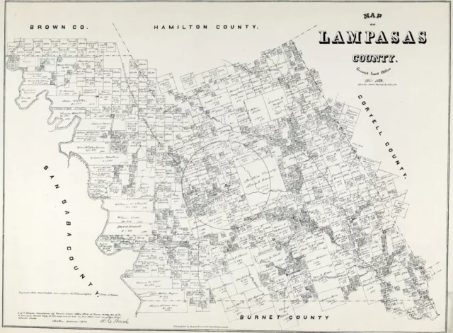 1879 Farm Line Map of Lampasas County Texas