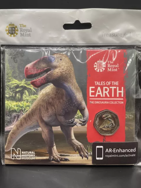 2020 50p Royal Mint Dinosaur Megalosaurus Coin - Colour AR-Enhanced BU