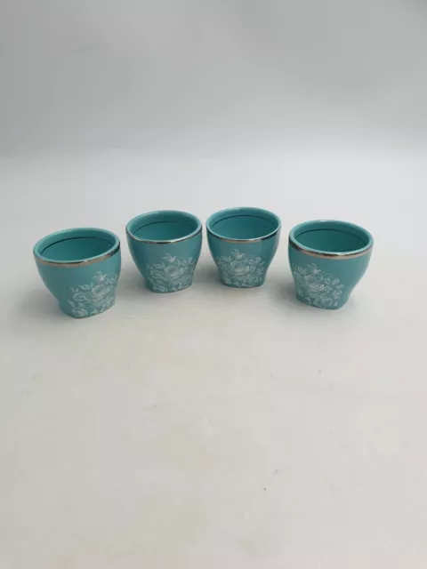 Midwinter Stylecraft Fashion Shape "Rhapsody Blue" Egg Cups White Floral 4Pc Set 3