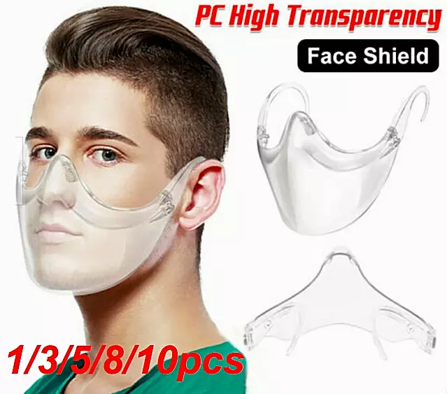 8PCS Half Face Shield Mask Clear Protective Shield Safety Durable Reusable Cover