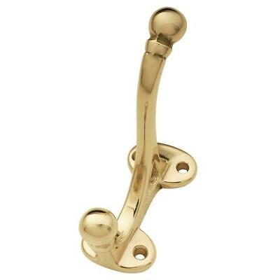 Solid Brass BALL-END Coat & Hat Halltree Hook, Polished Brass, Hickory P27385