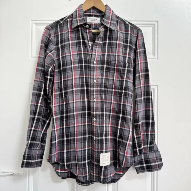 THOM BROWNE Mens Multi Plaid 100% Cotton Oxford Cloth Button Down Shirt Small