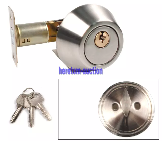 DEADBOLT new ROUND DESIGN DEADLOCK SINGLE CYLINDER DOOR LOCK SATIN FINISH SILVER 2