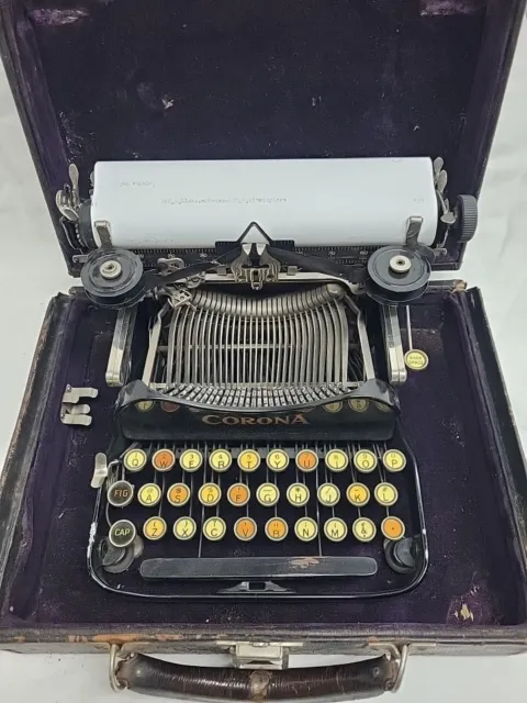 c 1917 CORONA Model # 3 Portable FOLDING Typewriter in Case 2