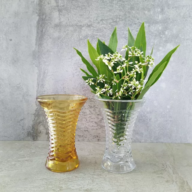 2 Art Deco Australian Depression Glass Crown Crystal Waverly Vases 1930s 10.2cm
