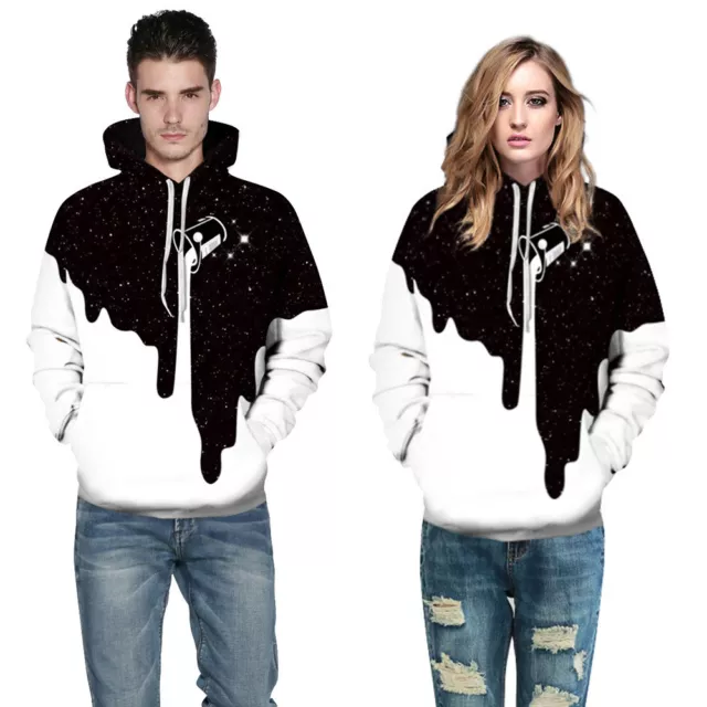 Couples Unisex 3D Milk Cup Digital Print Long Sleeve Sweatshirt Chic Hooded Top