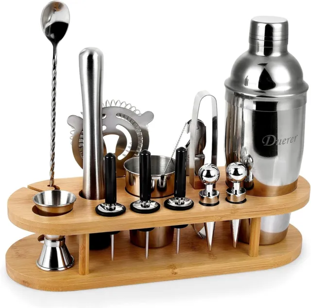 23 Pcs Professional Cocktail Shaker Set- Martini Bartender Kit With Bamboo Stand