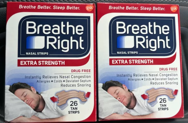 Breathe Right Nasal Strips Extra Strength, 2 New Boxes, 52 Tan Strips