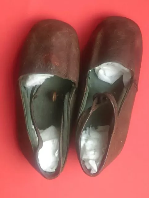 Ravissante Paire De Chaussures Cuir Enfant Bébé Ou Poupée- Autriche Austria-Rare
