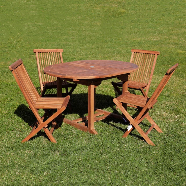 SET TAVOLO TONDO allungabile e sedie pieghevoli in legno teak
