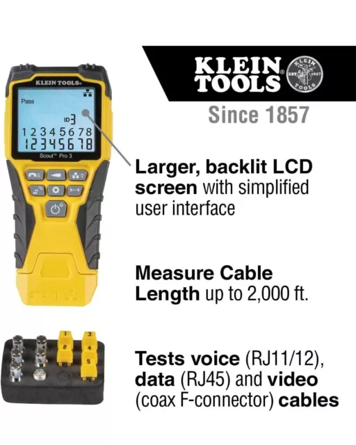 Klein Tools VDV501-851 Cable Tester Kit with Scout Pro 3 for Ethernet / Data NEW 3