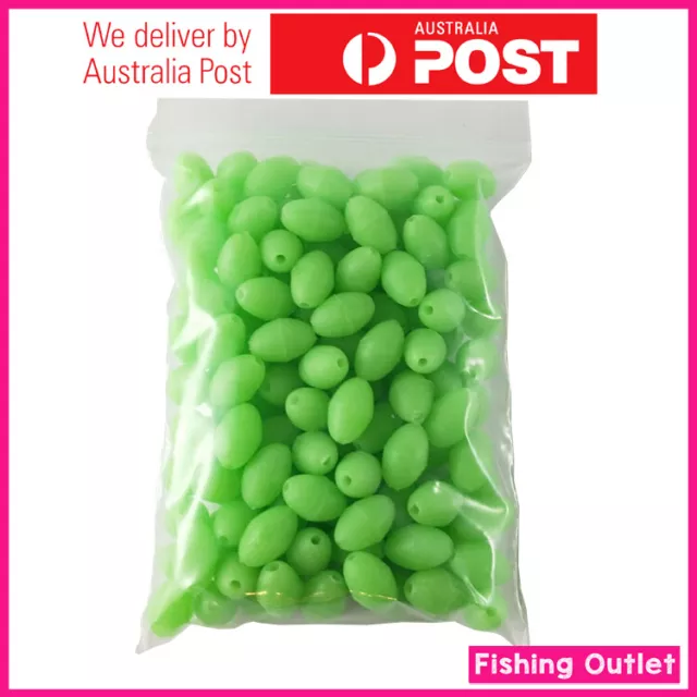 Fishing Lumo Glow In Dark Beads Green Oval Size Fishing Tackle Soft, Hard