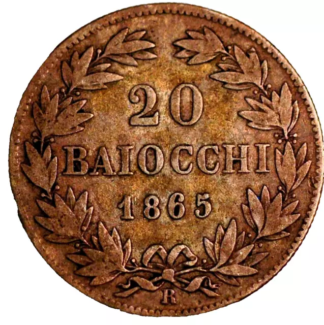 Italian States PAPAL STATES 20 Baiocchi 1865 Pius IX KM# 1360