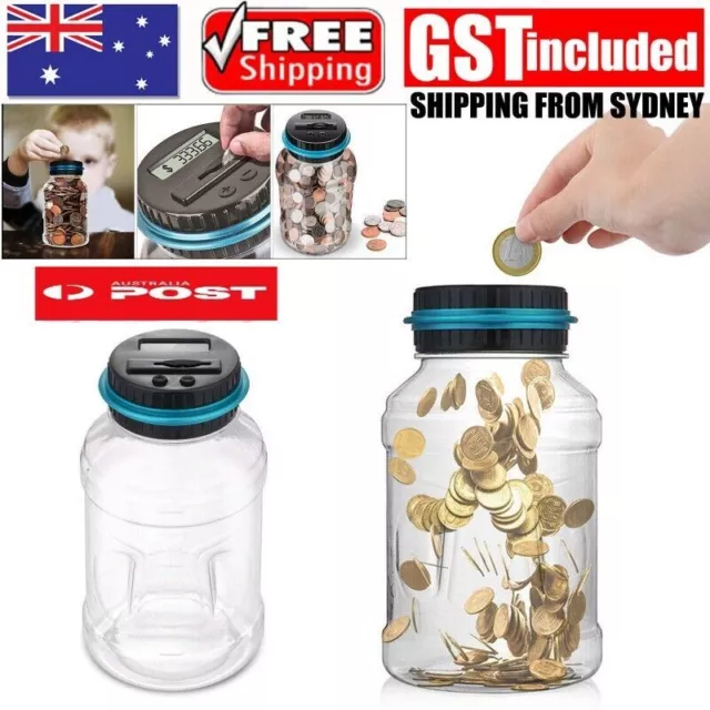 Electronic Digital LCD AU Coin Counter Counting Jar Money Saving Piggy Bank