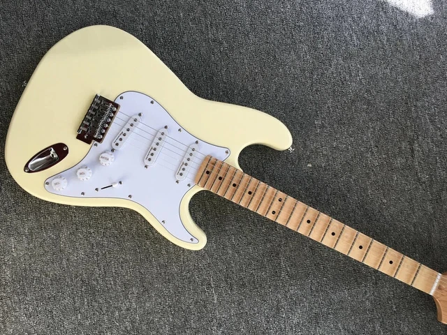 ST 6 strings milky white electric guitar SSS pickup white pickguard maple neck ST 6 strings milky white electric guitar SSS pickup white pickguard maple neck