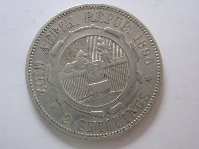 1896 Two Shillings South Africa Silver .925 Coin  Kruger Zar Zuid Afrik #1896.1 2